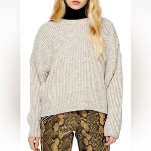 Topshop rib knit long sleeves crewneck sweater Light Heather Gray Oat XS